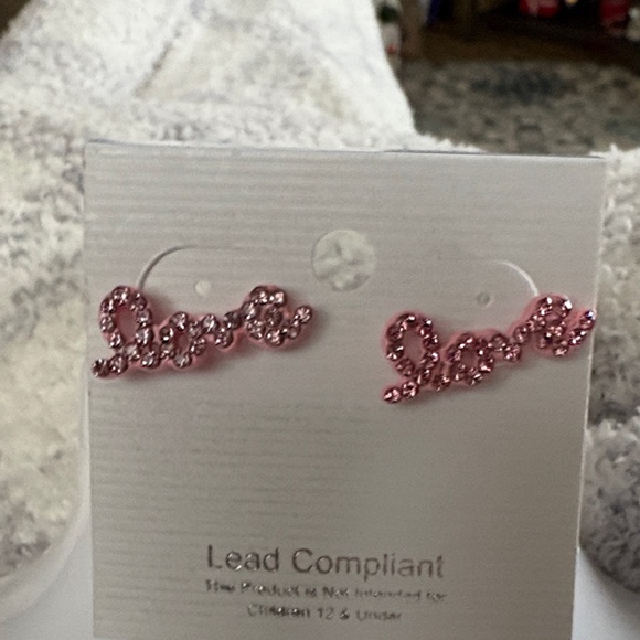 Jewelry - Pink Rhinestone Love Earrings
